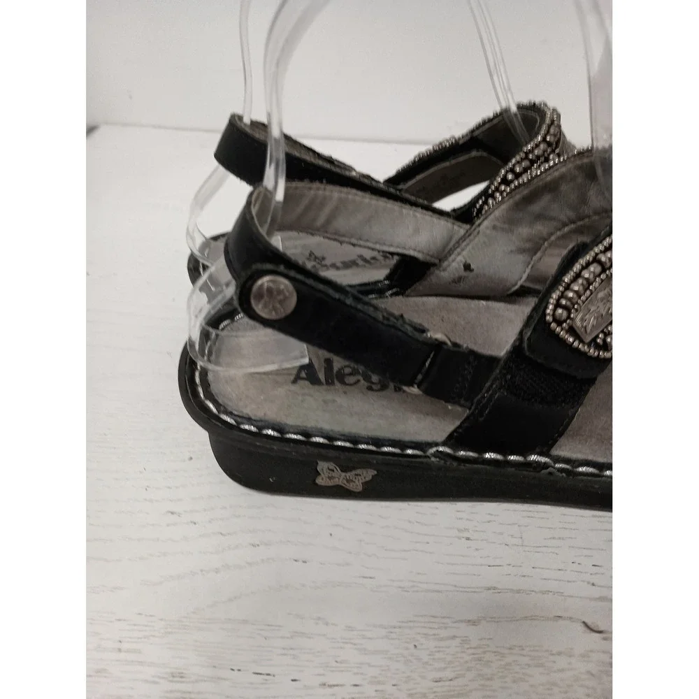 Alegria Verona Sandals Womens 37 Black Leather Boho Beaded Comfort Strappy Shoes
